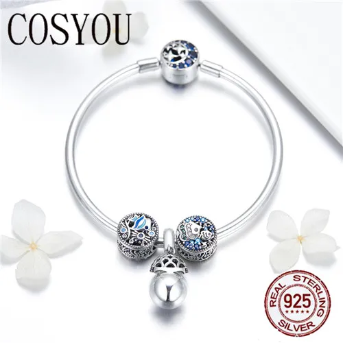 Beste COSYOU 100% 925 Sterling Zilver Tropische Vissen Ocean Charm Armbanden voor Vrouwen Moon Star Blauw Armband Bangle Sieraden SCB813