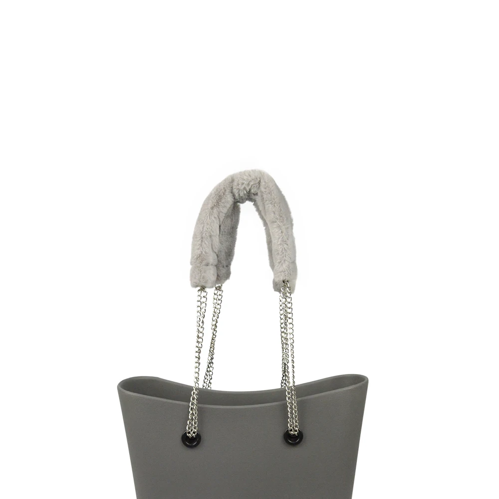 huntfun 1 Pair Long faux fur strap metal chain Handle with OT black screw Double Metal Chain for O Bag for EVA Obag Women Bag