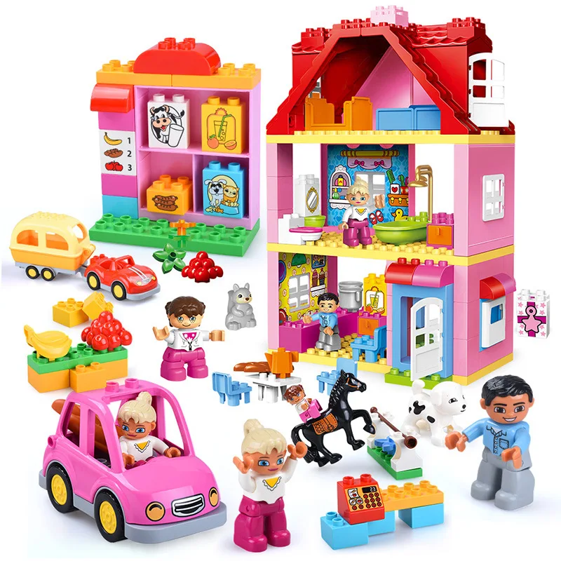 

City Girl Princess Playing House Colorful Horse Large Size Building Block Compatible Legoed Duplo Car Bricks Baby Kids Gift Toys