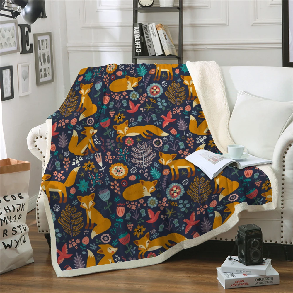 

Cartoon Fox Fleece Blanket smile foxes Plush Throw Blankets for Kid Adult Thin Quilt