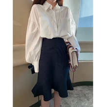 Новинка, осенняя женская юбка, Вязанная, высокая талия, тонкая, для девушек, длинная, половина, для студентов, Xuan Tail, юбки, черная, 6142