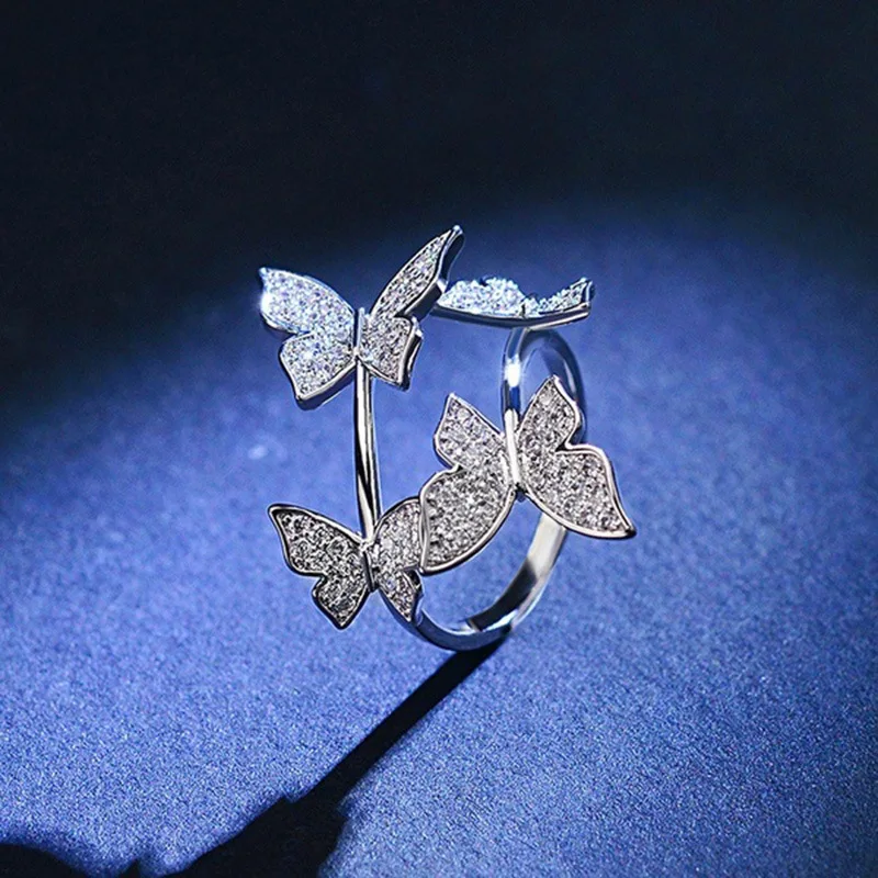 

Korean Ingenious Design Micro Set Butterfly Zircon Opening Ring for Women Exaggerated Cocktail Ring Jewelry