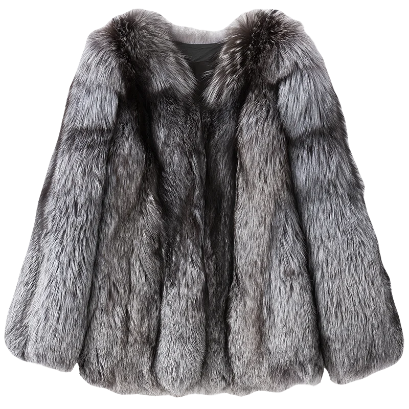 2022 Winter Fashion Whole Skin Real Silver Fox Fur Jackets Women Natural Fox Fur Coat Trendy Female Luxury Fur Coats Outfit New