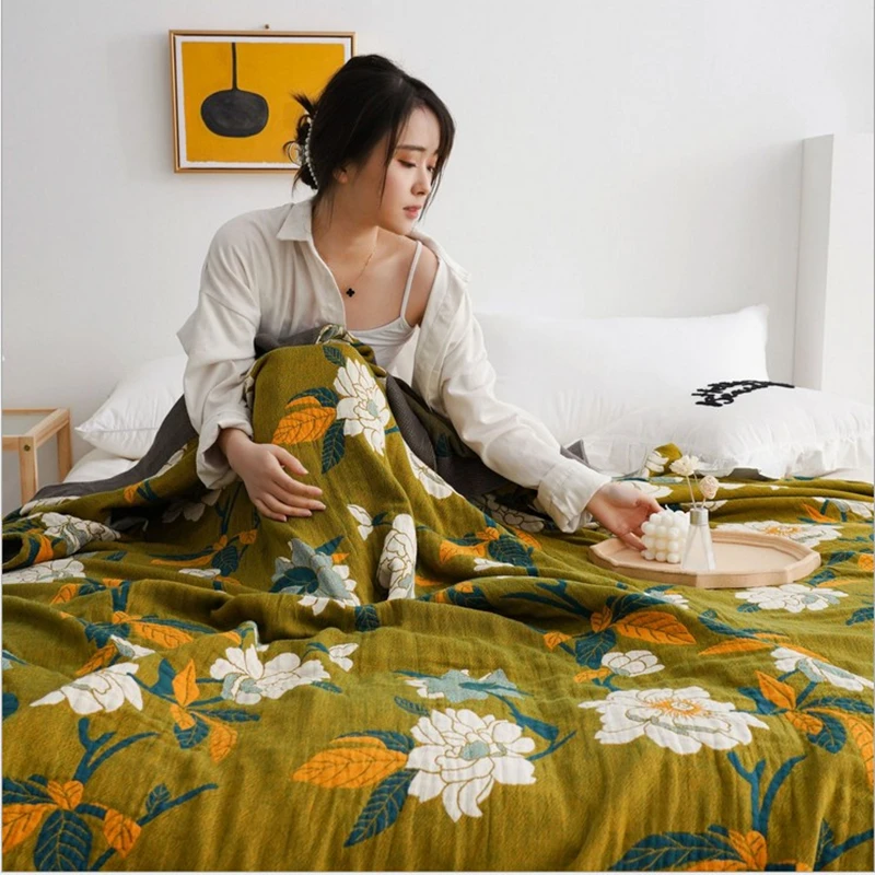 

Bohemian Gauze throw Queen Muslin Blanket Soft Throw Plaid for Adults on Sofa/Plane/Travel Summer Quilt Sofa Bedspread