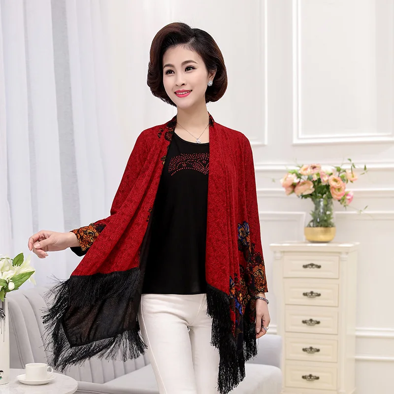 

Middle-aged WOMEN'S Apparels Spring And Autumn Mid-length Shawl Coat Cardigan Middle-aged Autumn Middle-aged Women Dress 40-Year