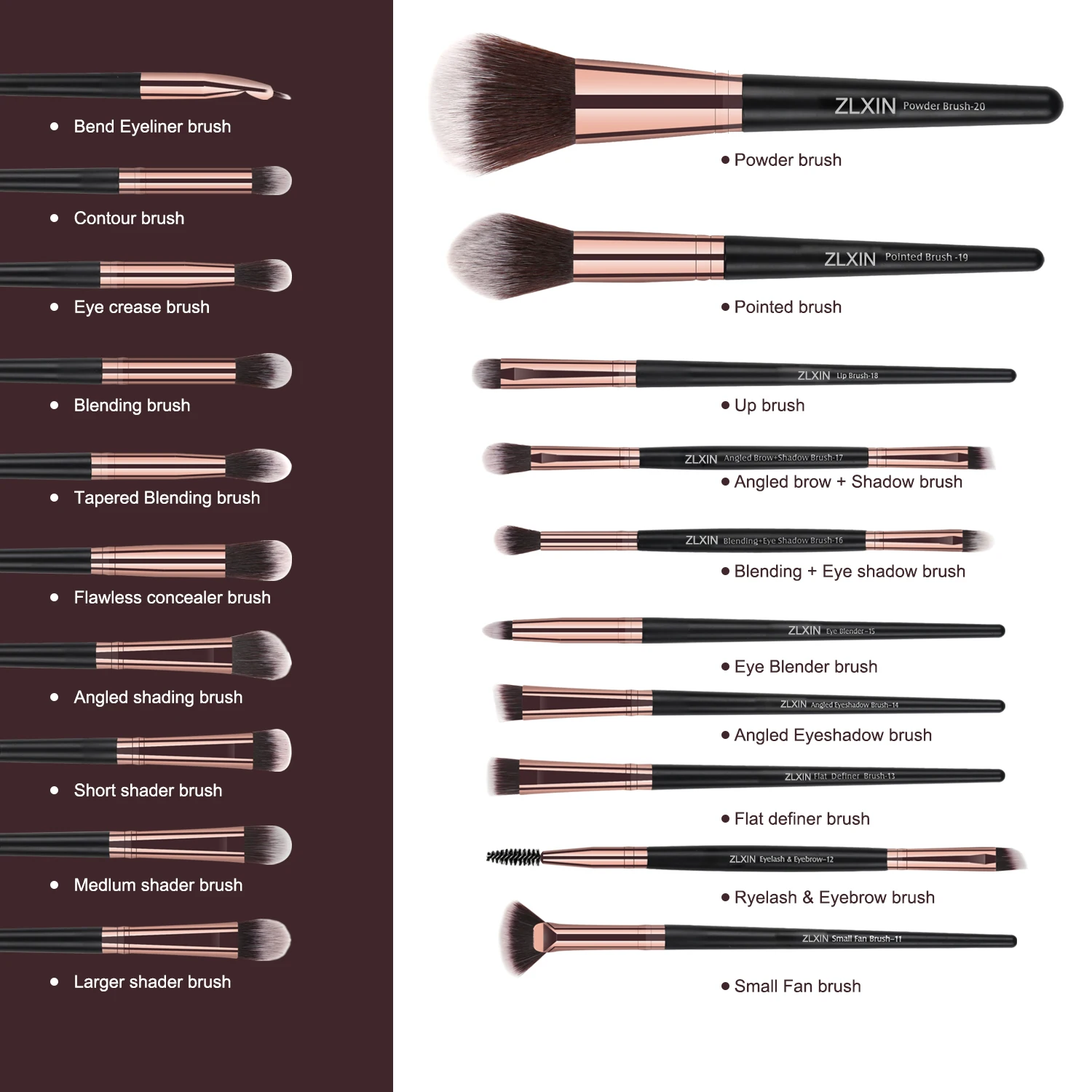 20 шт./компл. профессиональных кистей для макияжа пудра Румяна BlendingEyeshadow кисть для подводки губ косметический Красота кистей для макияжа