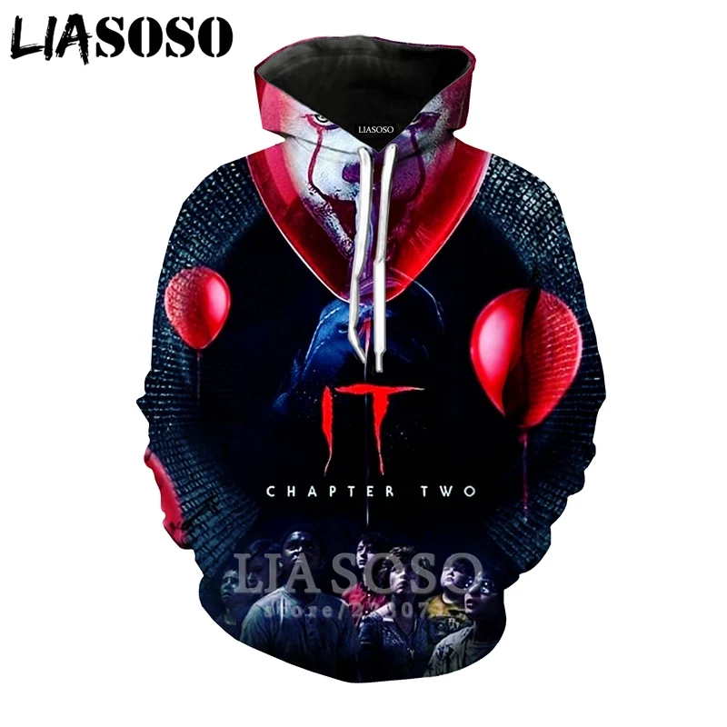 

LIASOSO Men Women Pennywise Sweatshirt 3D Print It Chapter Two Terror Clown T Shirt Hip Hop Top Hoodies O Neck Pullover A305-24