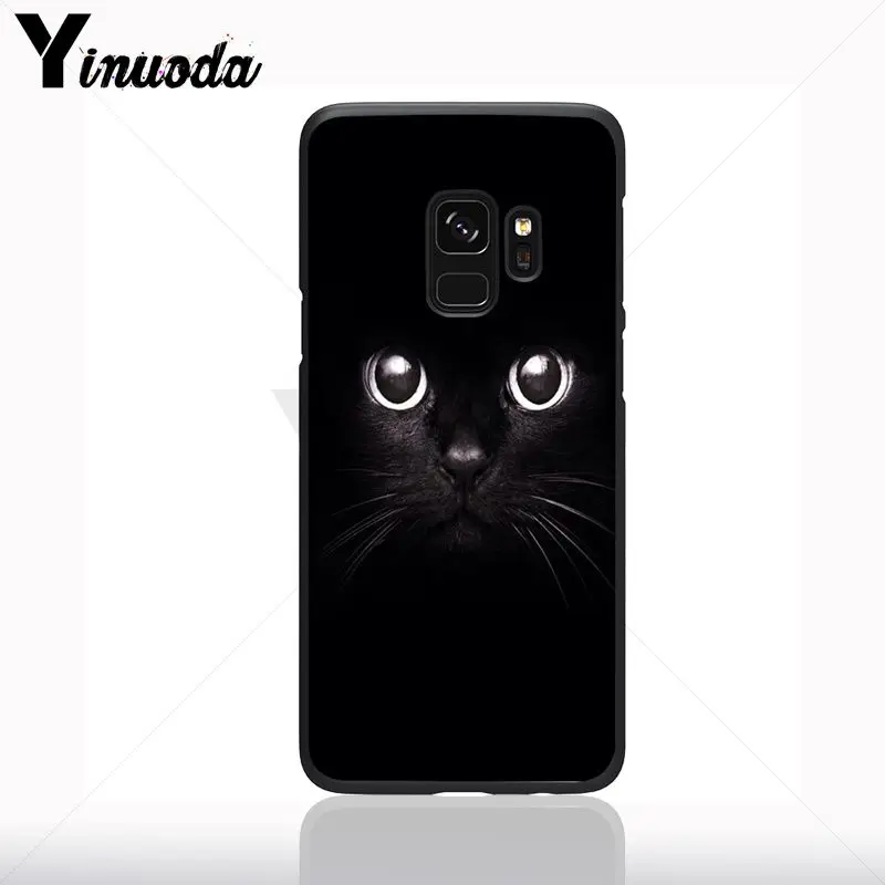 Kucing Hitam Menatap Mata Hitam Lembut Silicone Ponsel Cover untuk Samsung Galaxy S10plus S9 Plus S8plus S10E A50 A70 A10 Case ponsel