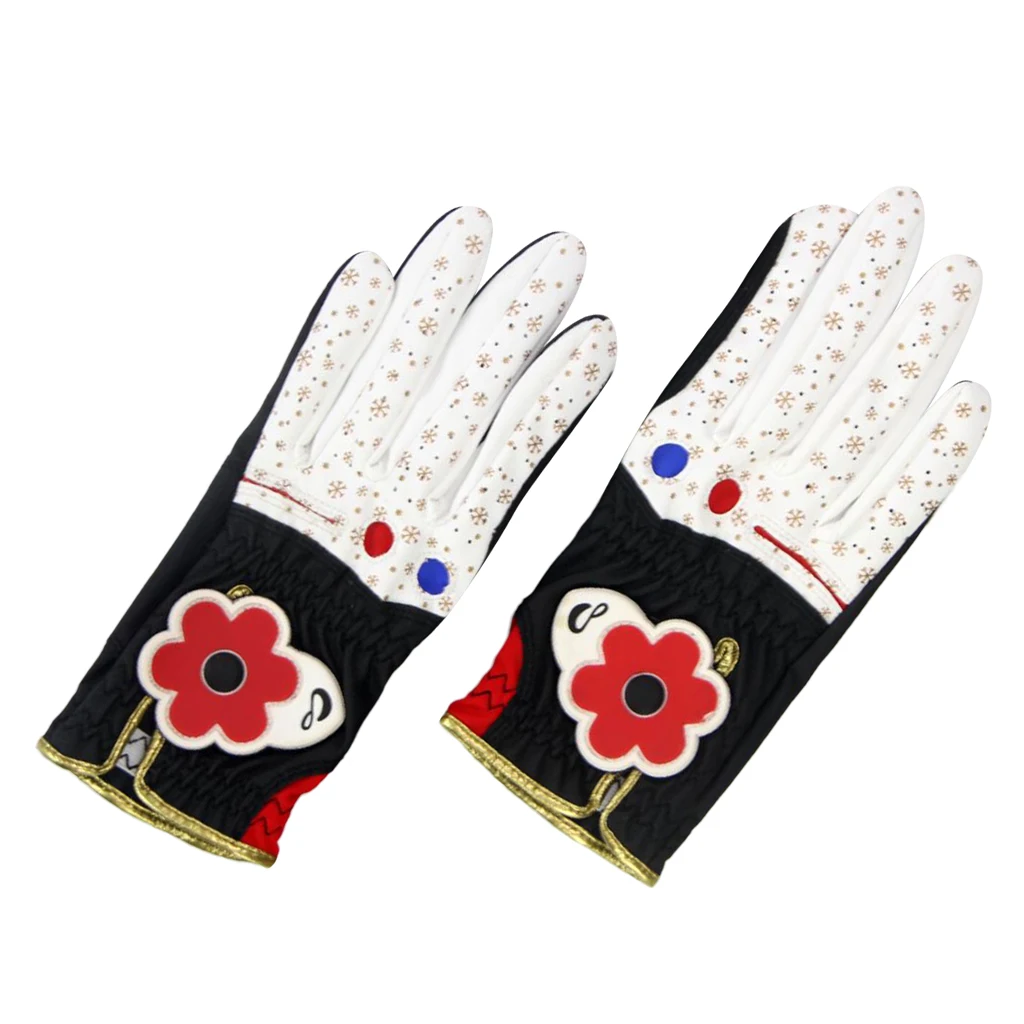 Black White Size 19 1 пара Женские Перчатки Для Гольфа нескользящие для левой и правой руки с модным цветочным дизайном - Цвет: Black White Size 19