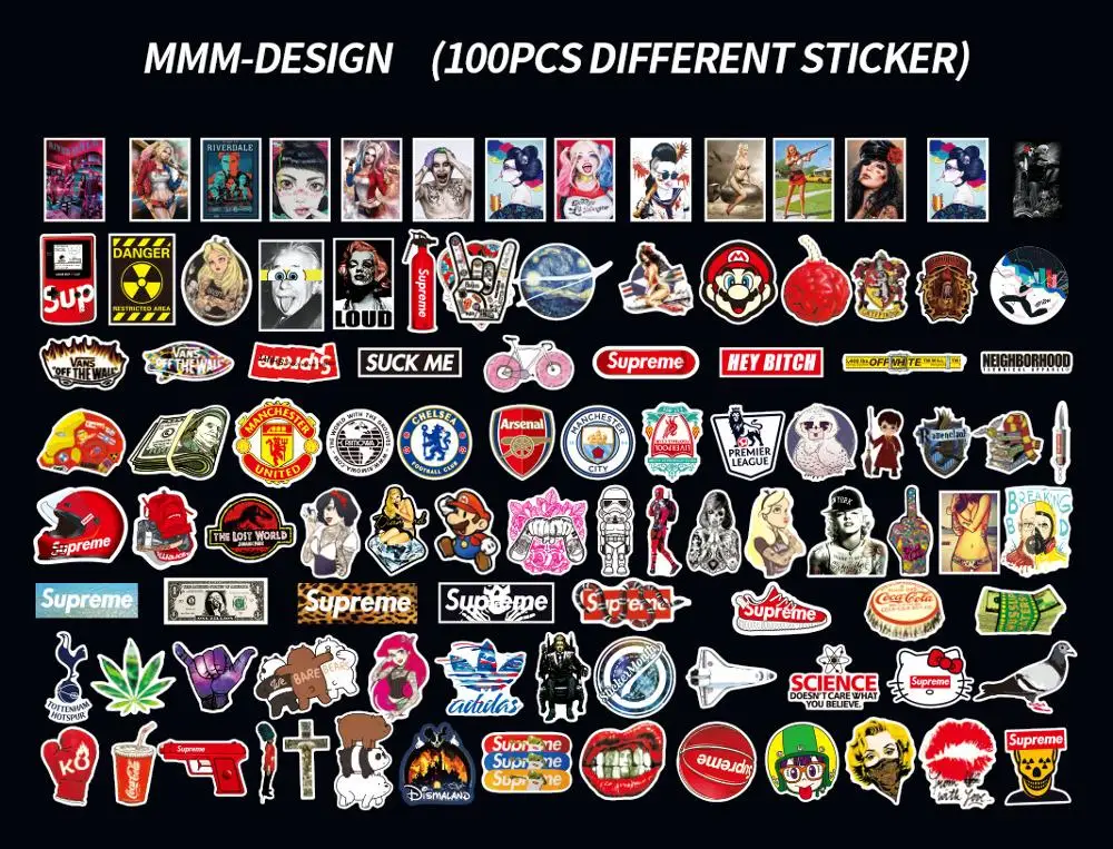 100 graffiti stickers personality trend luggage stickers tide brand laptop guitar decoration waterproof stickers graffiti sticke - Color: Style-H