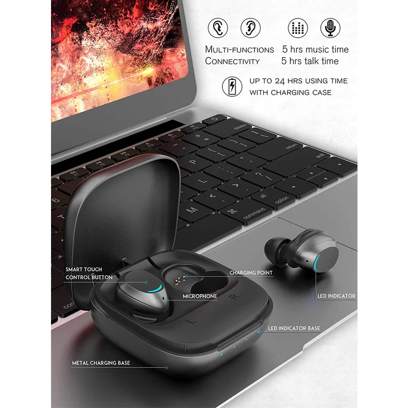 Ceny U9 TWS Metal Touch bezprzewodowe słuchawki bluetooth 5.0 słuchawki 6D słuchawki stereo z redukcją szumów gamingowy zestaw słuchawkowy dla iphone xiaomi