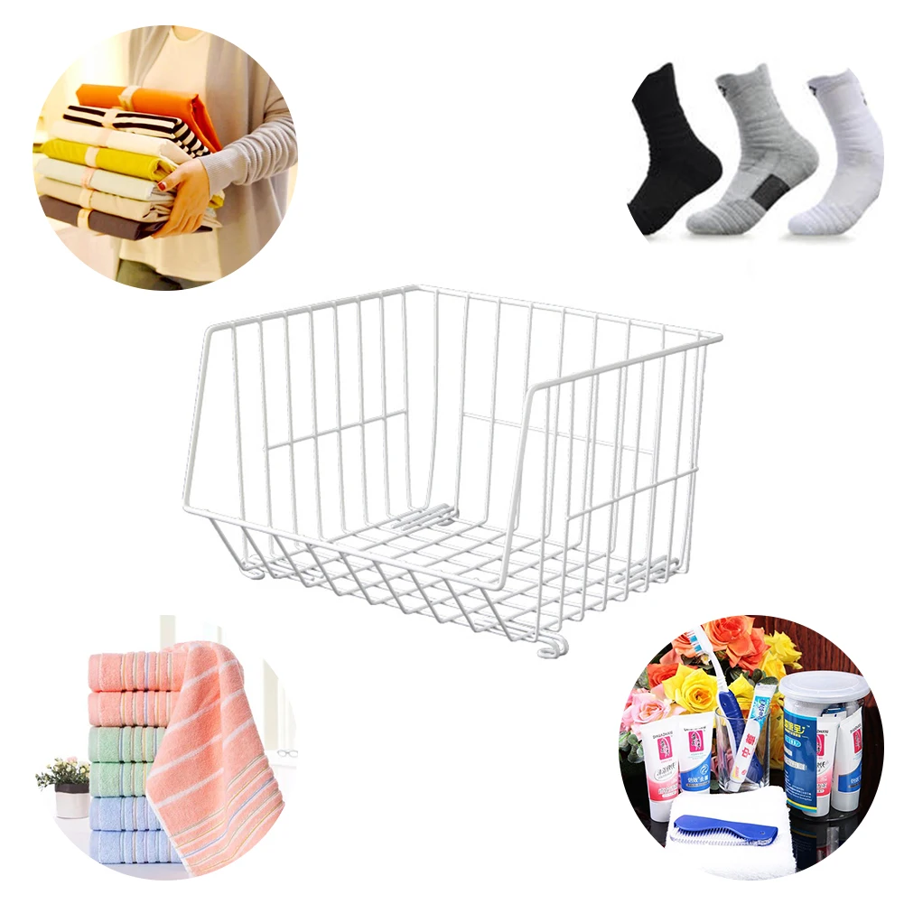 

White Iron Art Kitchen Rack Space Saving Organizer Snacks Multipurpose Vegetable Stackable Storage Basket Japanese Style Fruits