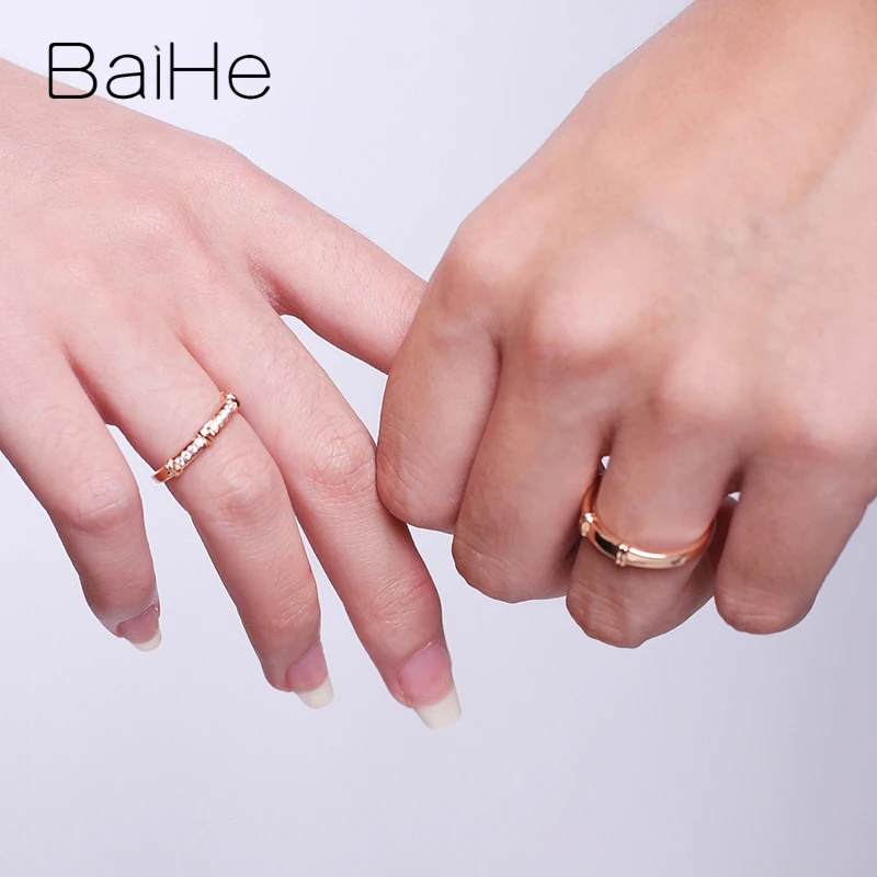 BAIHE, 14 к, розовое золото, H/SI, всего 0.13ct, натуральные бриллианты, обручальное кольцо, модное, хорошее ювелирное изделие, мужское кольцо, женское кольцо, пара колец