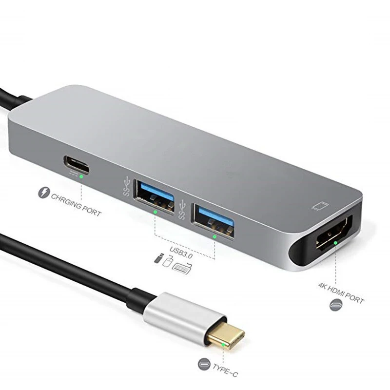 USBC к HDMI 4K 30HZ 2 USB 3,0 type C PD Быстрая зарядка Huib для Macbook Pro Thunderbolt 3 Alumunium USB-C Расширение адаптер док-станции