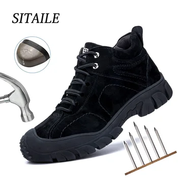 

SITAILE Flood Prevention Keep Warm Work Shoes Non-slip Cold Protection Safety Shoes Anti-piercing Men Shoes Black Grey