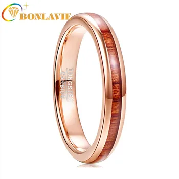 

4mm New Rose Gold Inlaid Acacia Tungsten Steel Ring Geometric Circle Men's Tungsten Carbide Wedding Engagement Rings Anillos