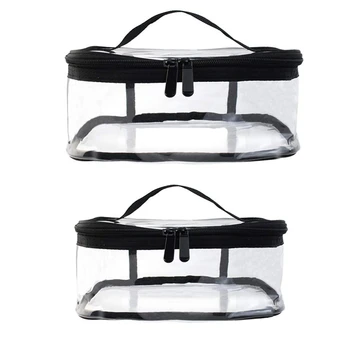 

2 Pcs Portable Clear Makeup Bag Zipper Waterproof Bag Travel Storage Carry Pouch with Handle for Vacation Travel, Bathroom