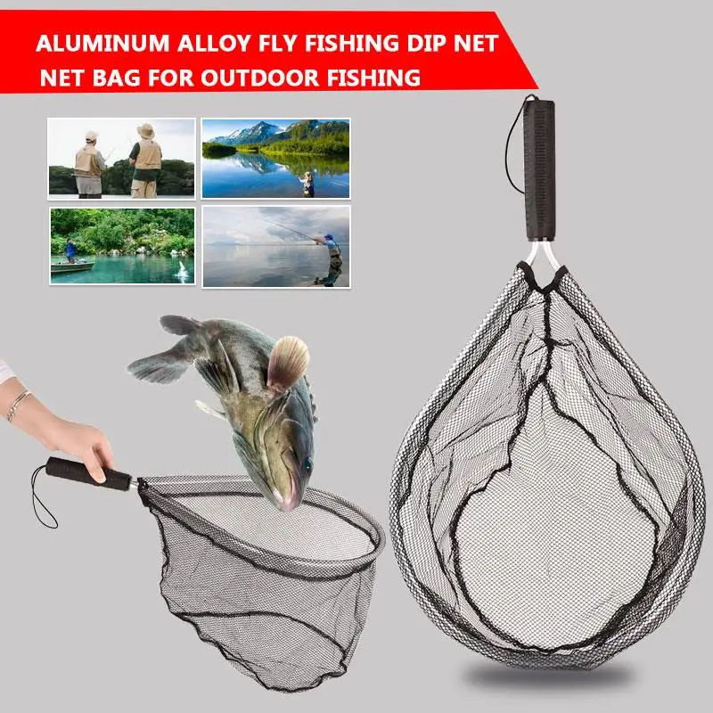 Black Aluminum Alloy Nets Fishing Tackle Fly Fishing Net Portable Fish