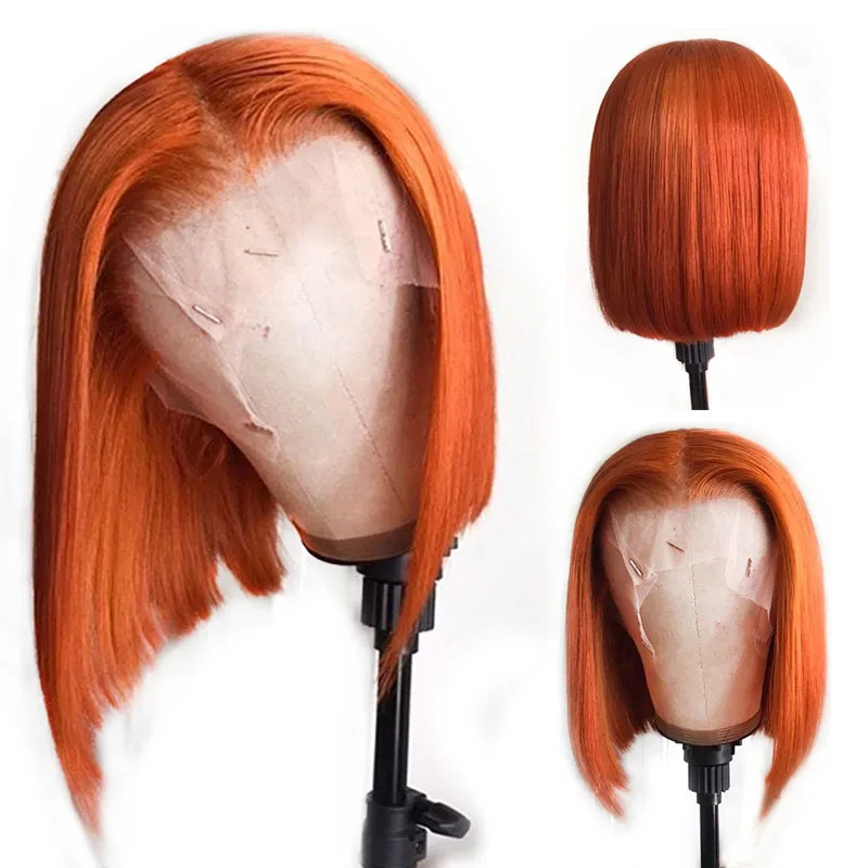 

Soft 13x6 Straight Lace Front Human Hair Shot Bob Orange Color Human hair Bleached Knots Peruvian Remy Hair