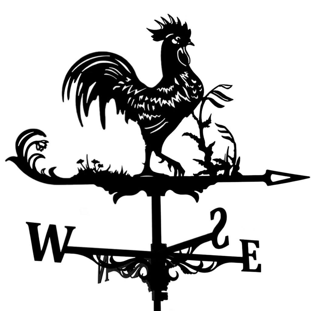 Rooster Weathervane Stainless Steel Roof Mount Weather Vane Garden Yard Farm Wind Spinners Indicator Decorative Stakes