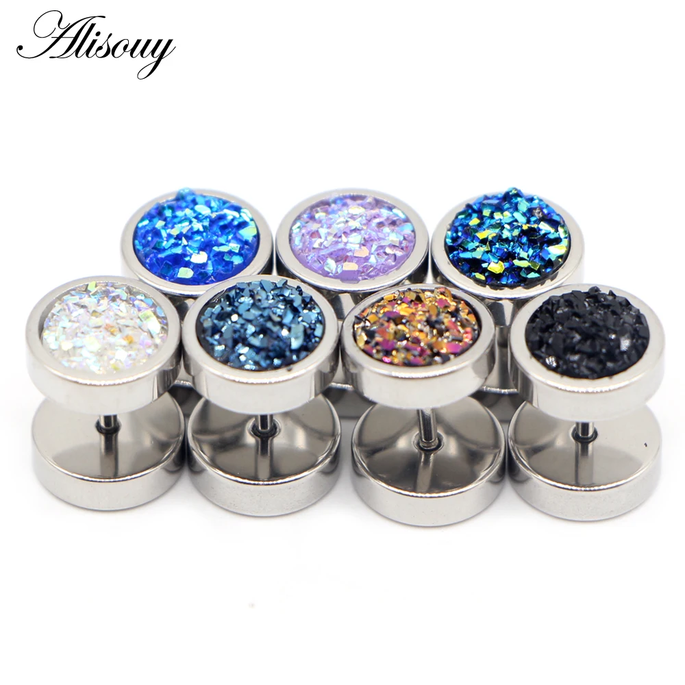 Stainless Steel Punk Double-Sided Crystal Barbell Ear Studs