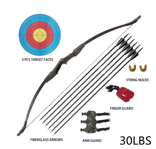 30-40lb Archery Recurve Bow Kit Takedown Hunting Fishing Adult Right Hand 50" 
