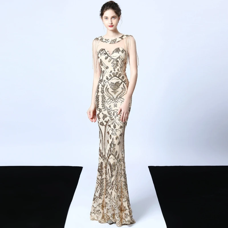 YIDINGZS Элегантное Длинное Вечернее Платье с серебряными блестками и бисером прозрачные вечерние платья YD16671