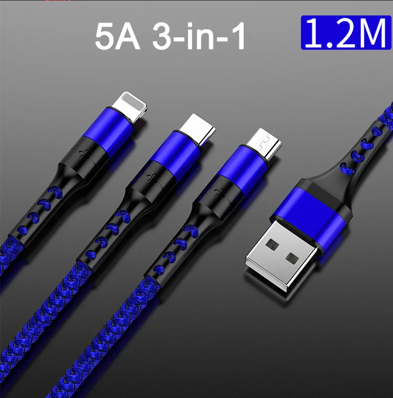 5A Blue 5A SuperCharge 3 в 1 USB кабель мульти USB кабель для зарядного устройства 22,5 Вт Кабель для быстрой зарядки для huawei mate 20 10 P20 P10 Pro Honor 20 Pro - Цвет: 5A Blue