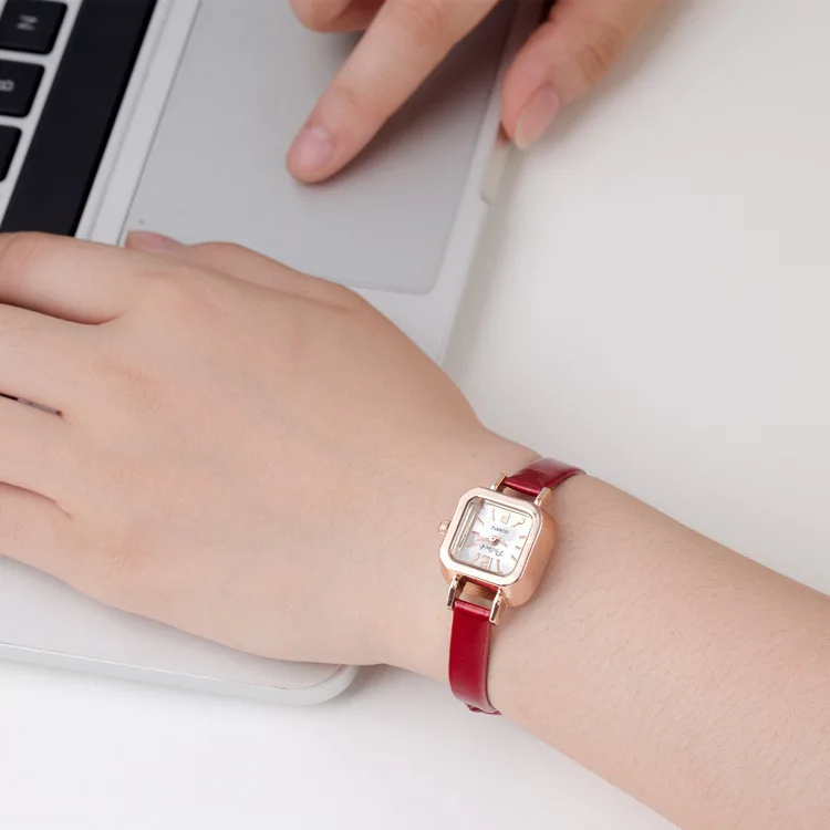 

South Korea Retro Square Dial Color Patent Leather Fine Watch Bracelet Small Dial Small Watch Classic Versatile WOMEN'S Watch Fa