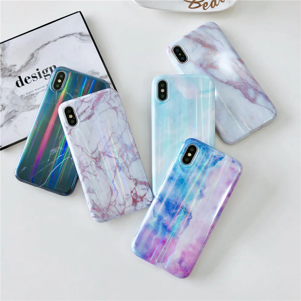 Глянцевый роскошный лазерный мраморный чехол Aurora для телефона iPhone 11 Pro XR XS Max X 10 8 7