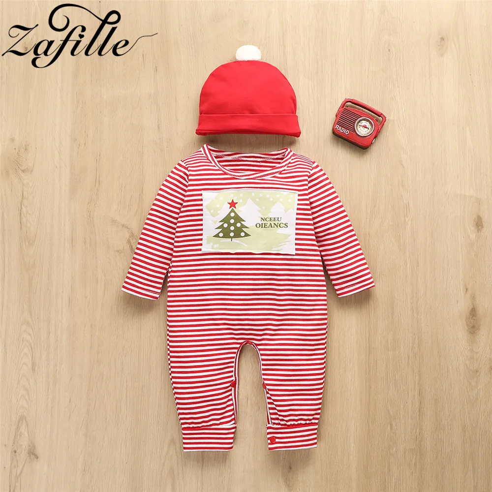 

ZAFILLE Baby Girl Romper Cotton Long Sleeve Christmas Jumpsuit With Hat For Newborn Baby Clothes Children Kids Christmas Rompers