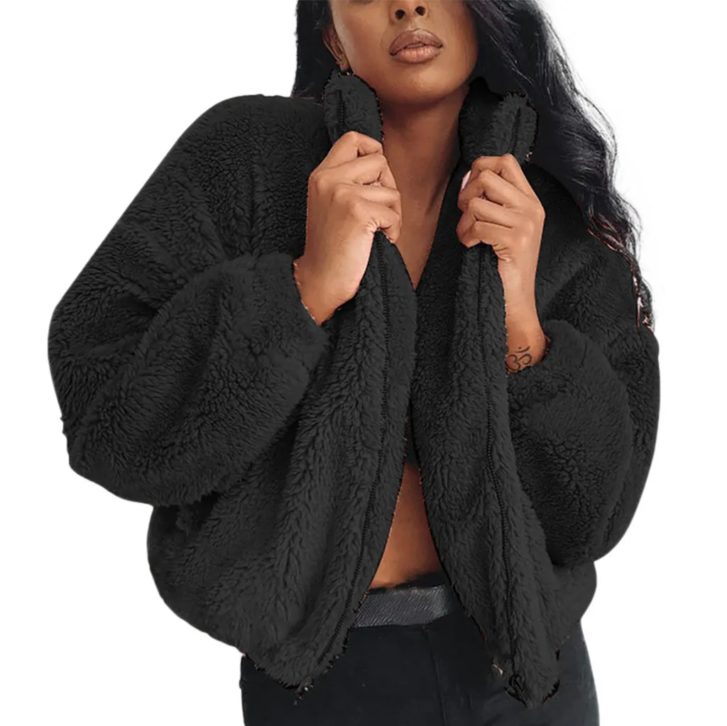 2019 Winter Teddy Coat Women Faux Fur Autumn Solid Zippe Thick Warm Fake Fleece Fluffy Short Outerwear manteau femme hiver | Женская