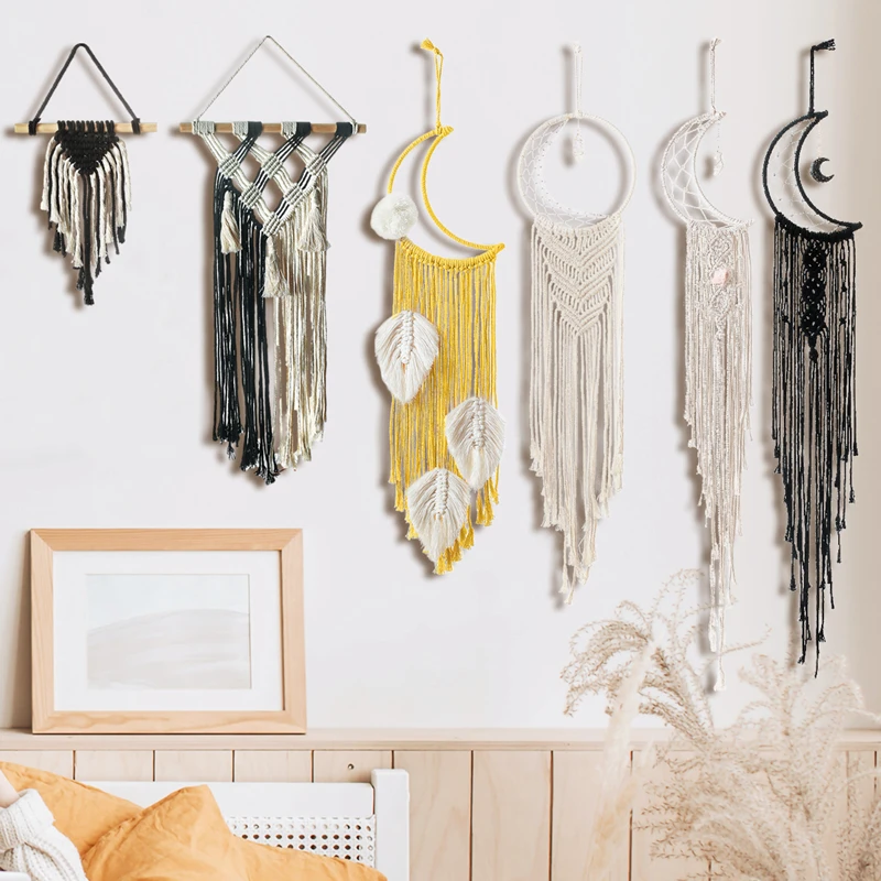 Nordic Star Moon Macrame Wall hangings Christmas Room Decoration Boho Room Decor Kid Nursery Gift Muslim Ramadan Decoration