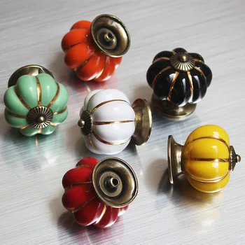 Lovely Childrens Furniture Handle Pumpkin Ceramic Door Knob Cabinet for Drawer Cupboard Kitchen Pull Hardware Porcelain Handles