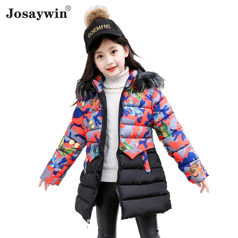 

Winter Jacket Kids Girl Fur Hooded Snowsuit Parkas Girls Thick Teenager Warm Print Long Coat For Girls Jacket Children Clothes