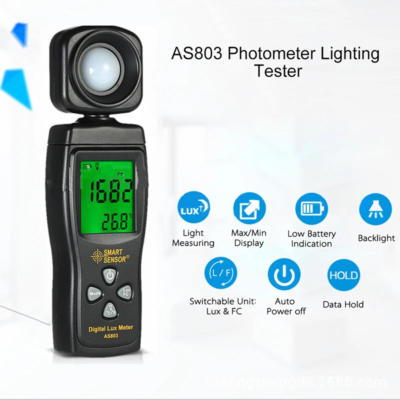 AS803 Digital Light Meter Illuminance Tester Indoor Temperature Measure 200 000 Lux Luxmeter | Инструменты