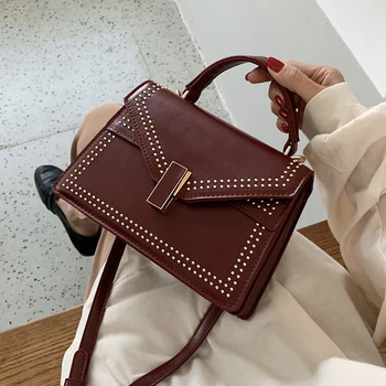 

Luxury Handbags Women Bags Designer Small Shoulder BagsElegant Female Rivet Tote Bag PU Leather Designer Lock Messenger Bag