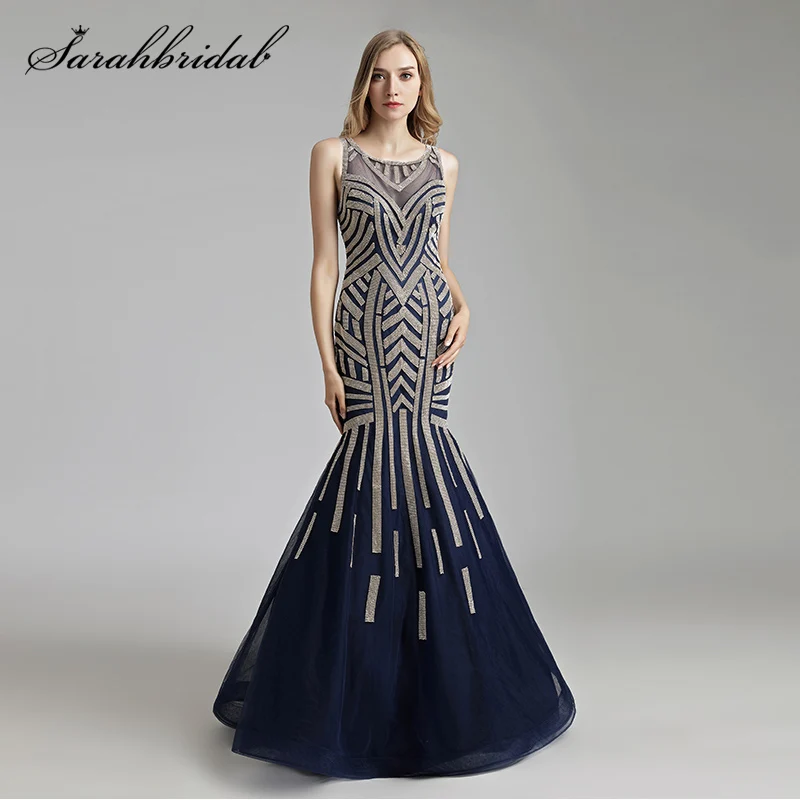 Robe De Soiree, Длинные вечерние платья, Русалка, круглый вырез, без рукавов, бисер, кристалл, вечерние платья, vestidos de fiesta de noche LSX493