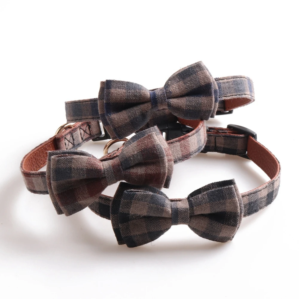 Cat Collar Bow Tie with Bell Plaid Cat Collar Cute Charm Adjustable Safety Kitty Kitten Collars(6.8''-10.8'')