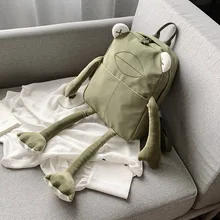 Дизайн в Корейском стиле Холст Рюкзак Для женщин кампуса Детский жакет из денима для девочки; для учеников младшей школы Лолита школьная сумка, очаровательные очаровательный мультфильм лягушка