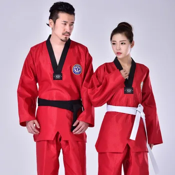 

3 Colors Taekwondo Uniform Clothes Martial Arts Red Suite Kids Adult Student Tae kwon do dobok approve Black V-Neck clothing F