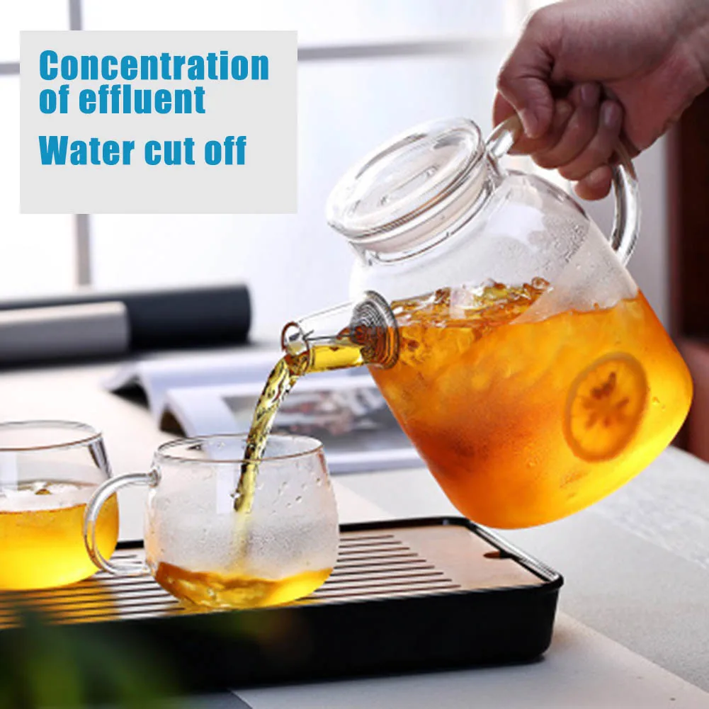 

1000ml/1600ml Glass Kettle Water Jug Heat Resistant Teapots with Transparent Lid Home Office BJStore