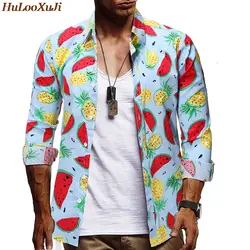 HuLooXuJi мужские весенние пляжные рубашки фруктовая принтованная повседневная одежда рубашка мужская с длинным рукавом Новая модная рубашка