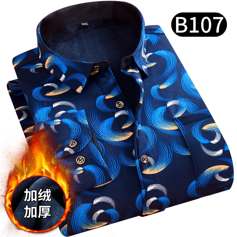 Зимняя плюс бархатная Толстая рубашка мужская Повседневная рубашка с длинными рукавами большой размер высокое качество Клетчатая Мужская рубашка - Цвет: B107
