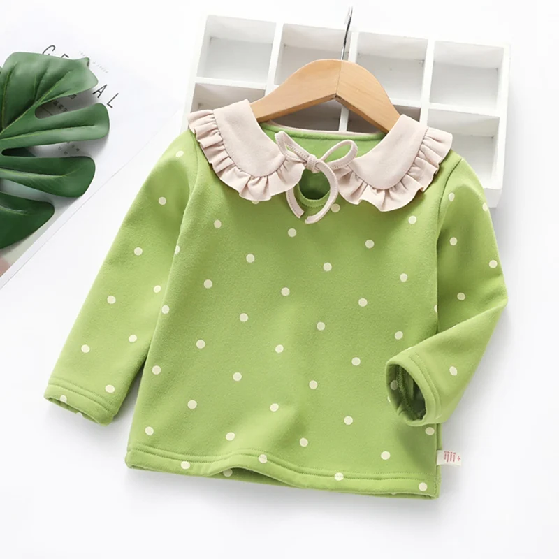 Детская футболка с длинными рукавами; Camiseta; Детские футболки; плотные футболки в горошек для девочек; повседневные топы для девочек; блузка