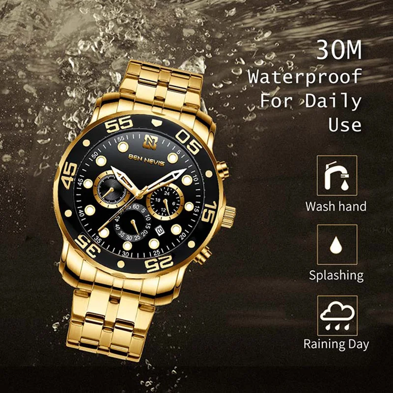 2020 Top Brand Mens Watches Luxury Quartz Movement Luxury Business Gold Watch Military Sport Waterproof Wrist Watch QW013