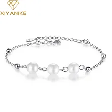 XIYANIKE 925 пробы в Корейском стиле, модная круглая бусины Крест браслеты и браслет для женщин Очаровательные простые свадебные украшения