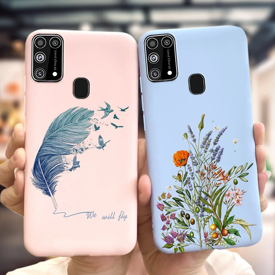 Silicone Shockproof Phone Case with Fresh Flower and Feather Design