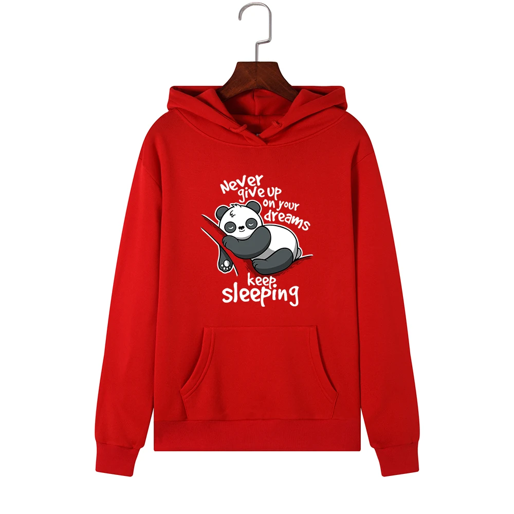  Women Hoodies Sweatshirts Hooded Sweatshirt Cute Animal Panda Letter Never Give Up Print Autumn Win