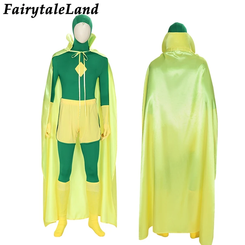 WandaVision Cosplay Superhero Costume Vision Green Bodysuit Fancy